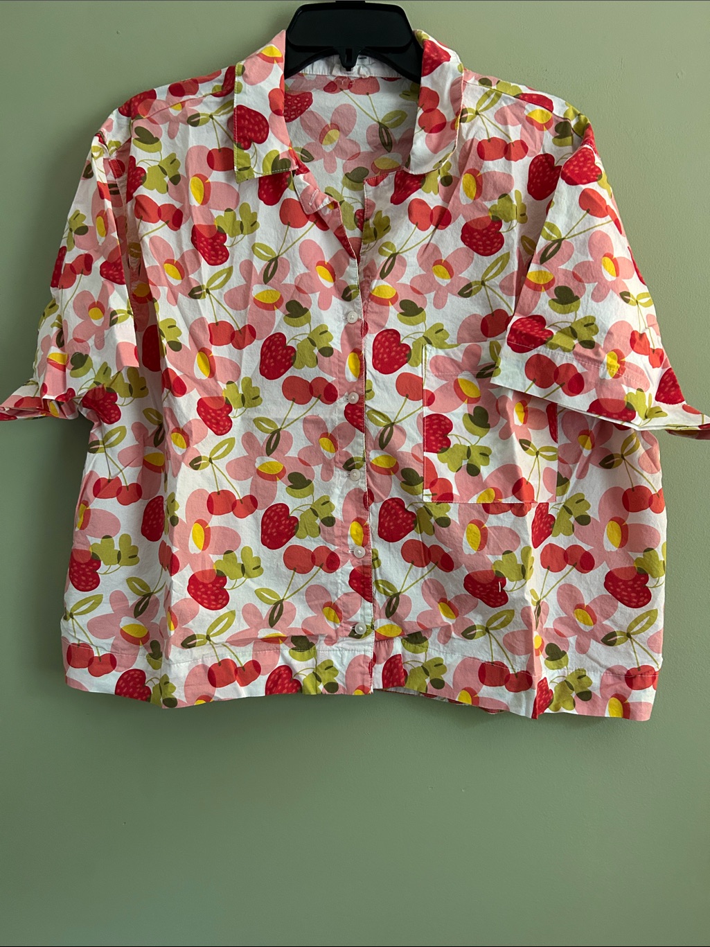 Aerie Cotton Poplin Sleep Shirt Fruit & Floral Print Size L